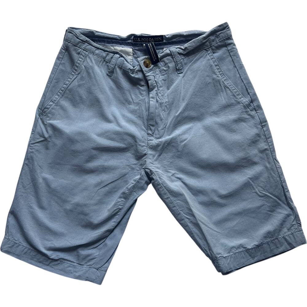 U.S. Polo Assn. Micro-Stripe Chino Shorts Light Blue Slim Fit W28 Preppy Summer